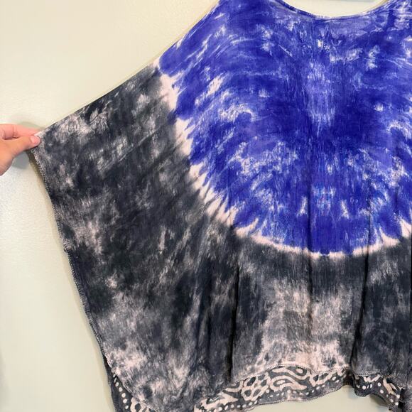 SHORELINE Swim Cover Up 2XL Kaftan Tie Dye Lace Up Tassel Boho Summer Blue NWT - Picture 4 of 7